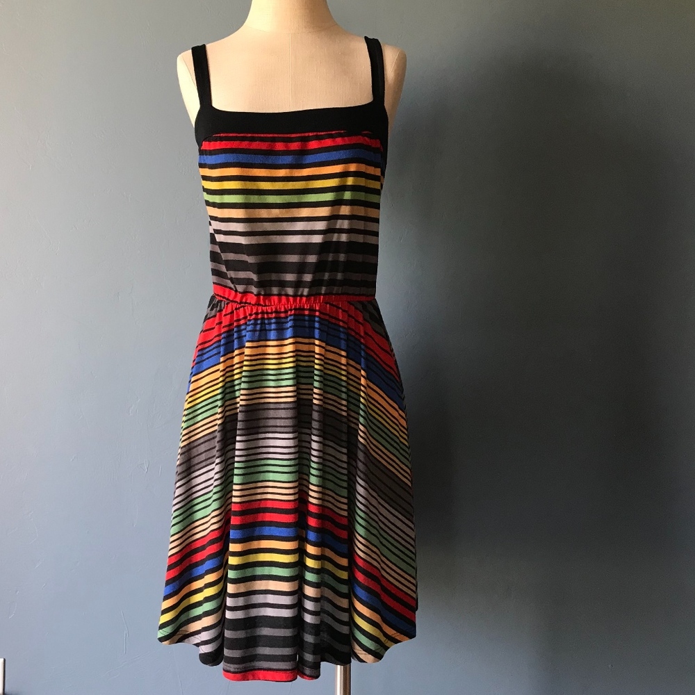 FOREVER 21 Striped Spaghetti Strap Rainbow Dress